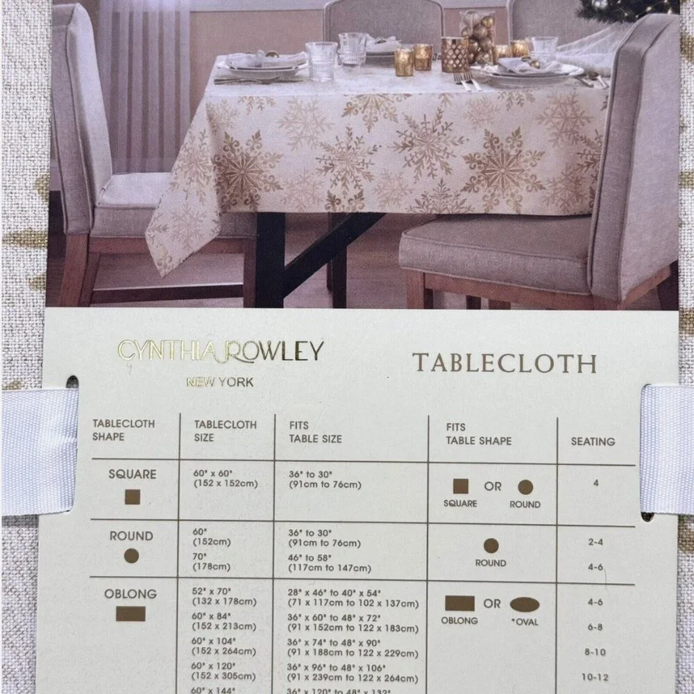 Cynthia Rowley Ornate Gold Snowflake Tablecloth 60x120 Sparkle Christmas Holiday